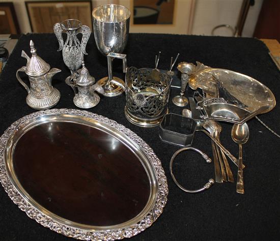 Oval tray, Russian silver glass holder, silver goblet, other items